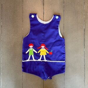 Chocolate Soup • Baby Girl 12-18M • Vintage Embroidered “Back to School” Romper